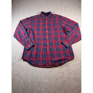 Nautica Red Blue Plaid Long Sleeve Button Up Shirt Mens L